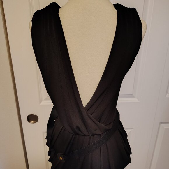 eVogues Plus Size Deep V-Neck Wrap Bodice Mini Dress Belted Black Asymmetrical - Picture 9 of 11